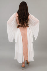 Beige pleated solid midi dress
