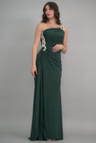 Green one-shoulder jersey evening dress embroidered with crystals