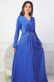 Satin maxi dress embroidered with indigo crystals