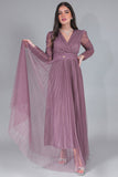 Evening dress with drape sleeves, mauve color