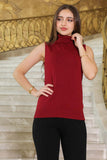 Winter blouse with high collar, maroon color 