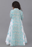 Girls' jalabiya with cloche design and Islamic patterns, Tiffany colour 