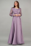 Evening dress with sequin bodice in mauve color