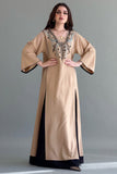 Jalabiya embroidered with sugar cut, beige color