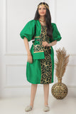 Girls' oriental galabiya, embroidered with puff sleeves, green 