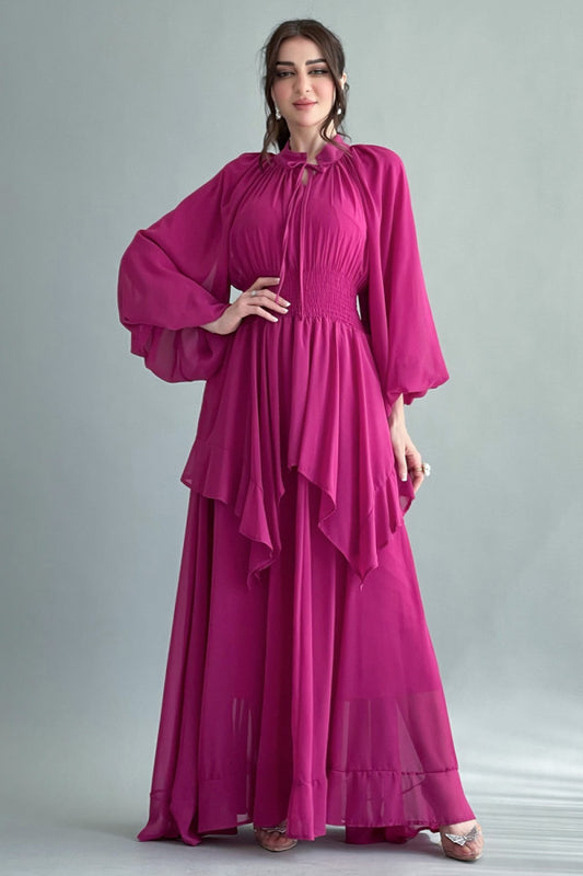 Zam closh dress with high neck, fuchsia color