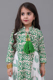 Girls' jalabiya with cloche design and Islamic patterns, green colour 