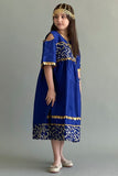 Girls' Shantoun jalabiya embroidered with Islamic patterns, blue