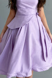 Short, fluffy evening dress with pleats, mauve color