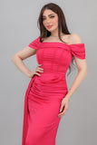 Satin evening dress, fuchsia color 