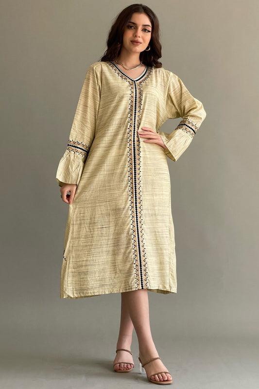 Moroccan embroidered robe with a beige belt