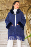 Winter jacket with pockets decorated with frills, navy blue 