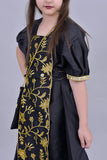 Girls' Shantoun robe with oriental design, embroidered in gold, black colour 