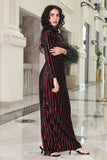 Long sequin evening dress with a slit, red 