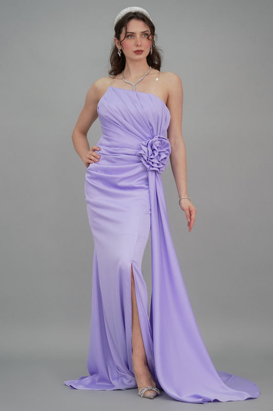 Evening dress with split design, lavender color