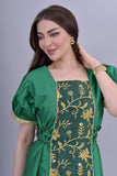 Shantoon robe with oriental design, embroidered with gold, green colour 