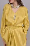 Yellow crystal embroidered split dress