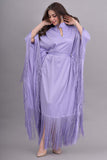 Batwing design dress with frill edges in mauve color