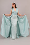 Tiffany color embroidered evening dress