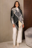 Elegant checkered winter shawl with a triangle cut, black 