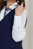 Blouse with tie neckline, navy blue