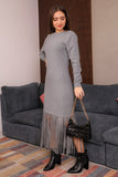 Long-sleeved fringed winter dress, gray 