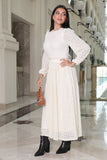 White lace sweater dress with belt at the waist 