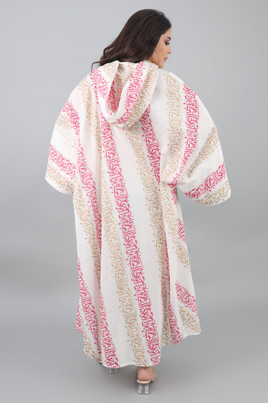 Moroccan galabiya with Islamic patterns, fuchsia color