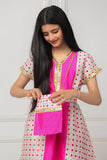 Girls' oriental galabiya with embroidered sides and a fuchsia belt 