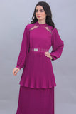 Layered dress with embroidered collar, mauve color