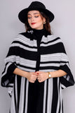 Bohemian striped coat with black and gray cardigan sleeves