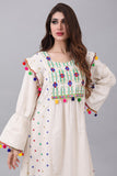 Linen robe embroidered and decorated with colorful tassels 