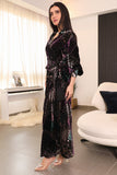 Tiffany color velvet wrap dress with folded shirt collar 