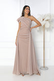 Rose gold one shoulder sparkly jersey dress 