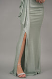 Pistachio green shiny jersey maxi dress