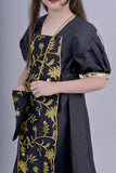 Girls' Shantoun robe with oriental design, embroidered in gold, black colour 