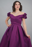 Taffeta midi dress, mauve color