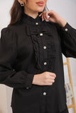 Black shirt with ruffles and crystal buttons 