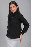 Black georgette shirt with ruffle collar 