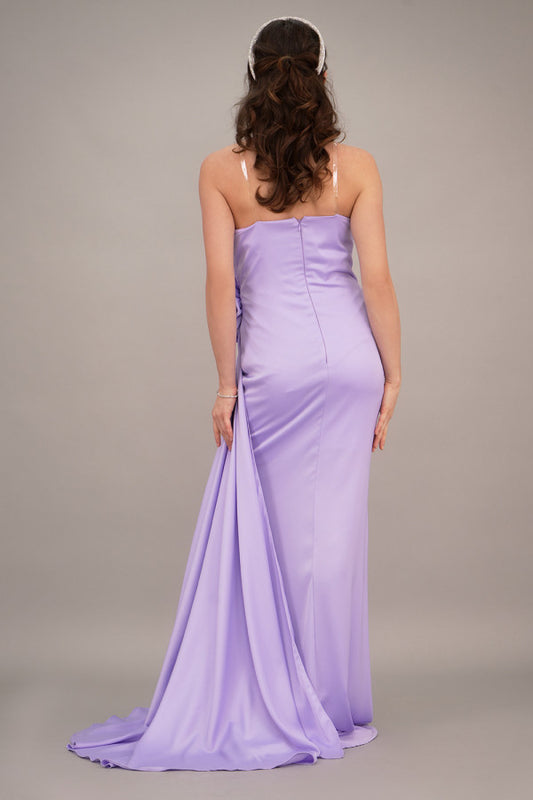 Evening dress with split design, lavender color