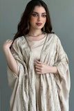 A plain two-piece galabiya with a bisht embroidered with golden threads, beige color