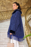 Winter jacket with pockets decorated with frills, navy blue 