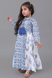 Girls' jalabiya with cloche design and Islamic patterns, blue colour 