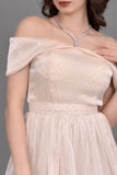 Chiffon short dress with crystal beads, sugar color