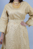 Shantoun jalabiya embroidered with sequins with ruffles sleeves, beige