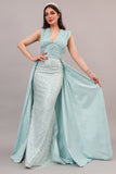 Tiffany color embroidered evening dress