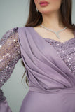 Evening dress with sequin bodice in mauve color