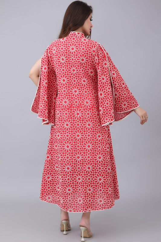 Oriental galabiya, embroidered with wide sleeves, red 