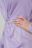 Lavender crystal embroidered satin maxi dress