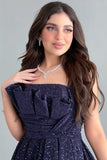 Evening dress with a cloche design and pleats on the chest, navy blue